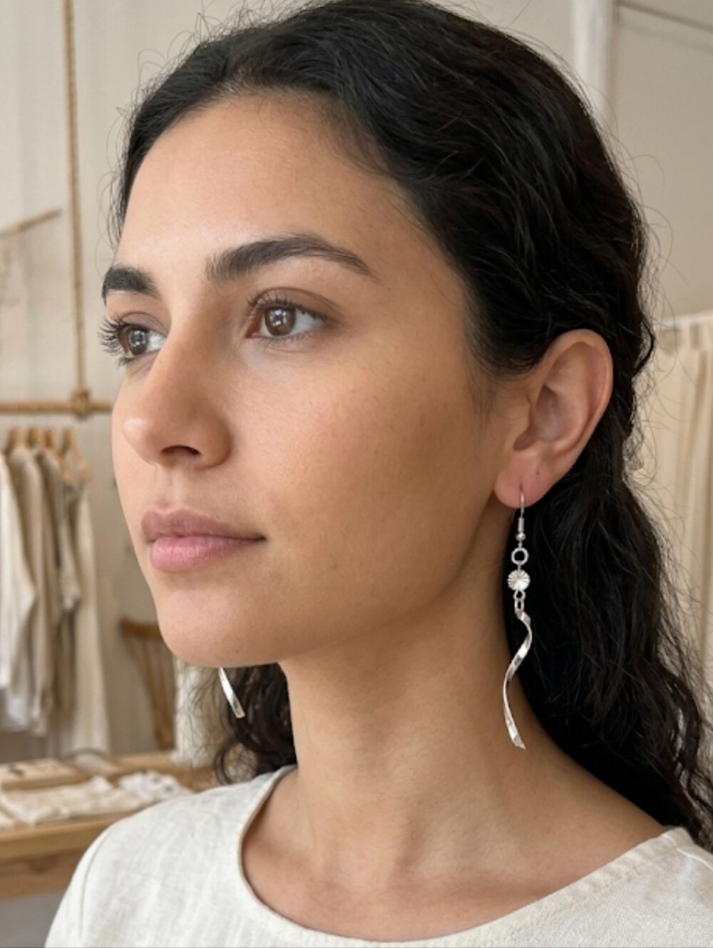 Silver-tone 3 Inch Spiral Twist Dangle Pierced Earrings